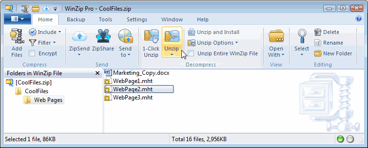 WinZip Screenshot