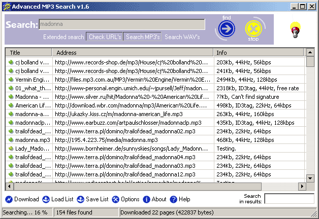 Advanced MP3 Search Screenshot