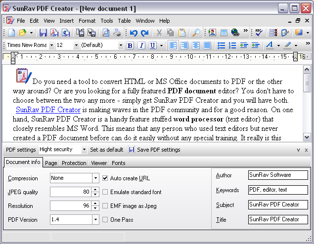SunRav PDF Creator Screenshot