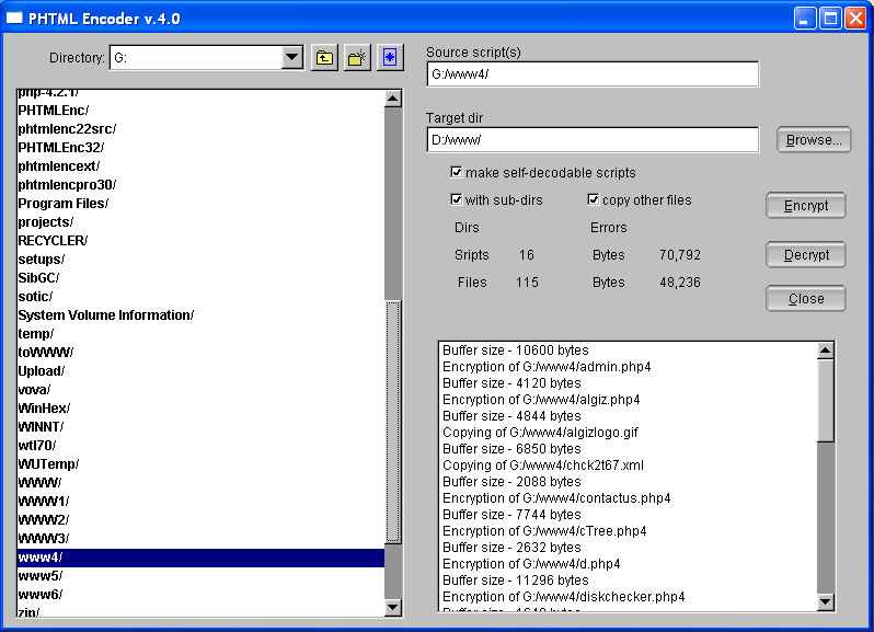PHTML Encoder Screenshot