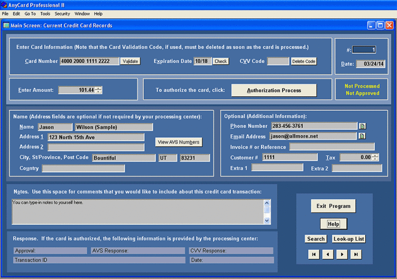 AnyCard - Credit Card Processing Software Screenshot