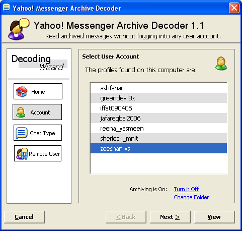 Yahoo! Messenger Archive Decoder Screenshot