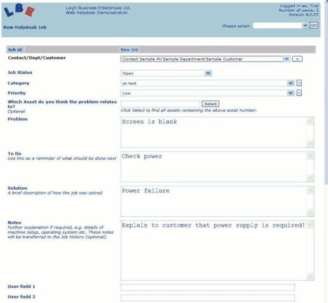 LBE Web Helpdesk Screenshot
